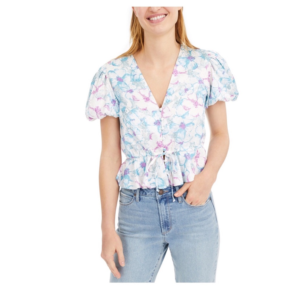 Floral Puff Sleeve Peplum Top